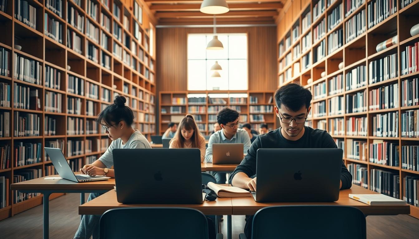 Students studying together in modern classroom